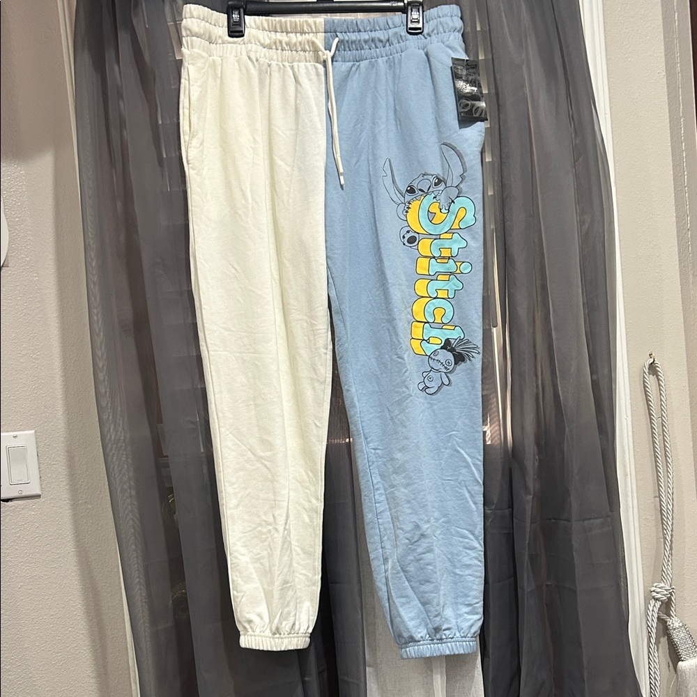 Stitch Jogger Pants - Blue and White